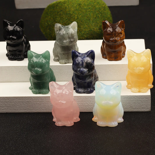 1.5" Jade Cat Figurine, Natural Stone, Hand Carved Rose Quartz Mini Kitten Pet, Crystal Craft, Chakra, Feng Shui Home Decor