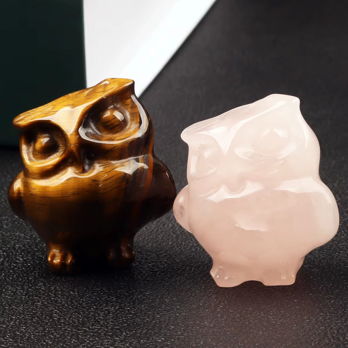 Tiger Eye Owl Figurine, Natural Stone, Hand Carved Jade Mini Bird Pet, Crystal Craft, Chakra, Home Decor, 1.5"