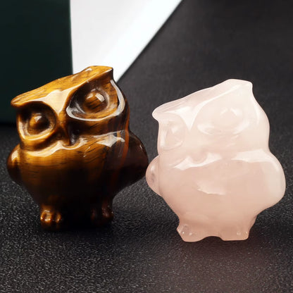 Tiger Eye Owl Figurine, Natural Stone, Hand Carved Jade Mini Bird Pet, Crystal Craft, Chakra, Home Decor, 1.5"